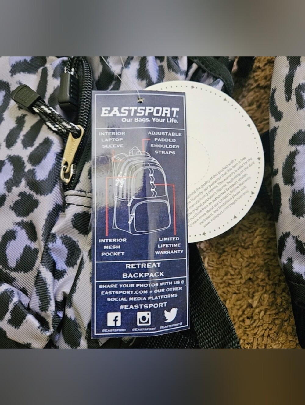 NWT Eastsport Laptop Backpack - Purple, Black, Gray Leopard Print - Picture 6 of 15